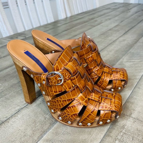 New Ralph Lauren Purple Label Woven Leather Clog Heels Women’s Size 9.5 - Picture 2 of 8